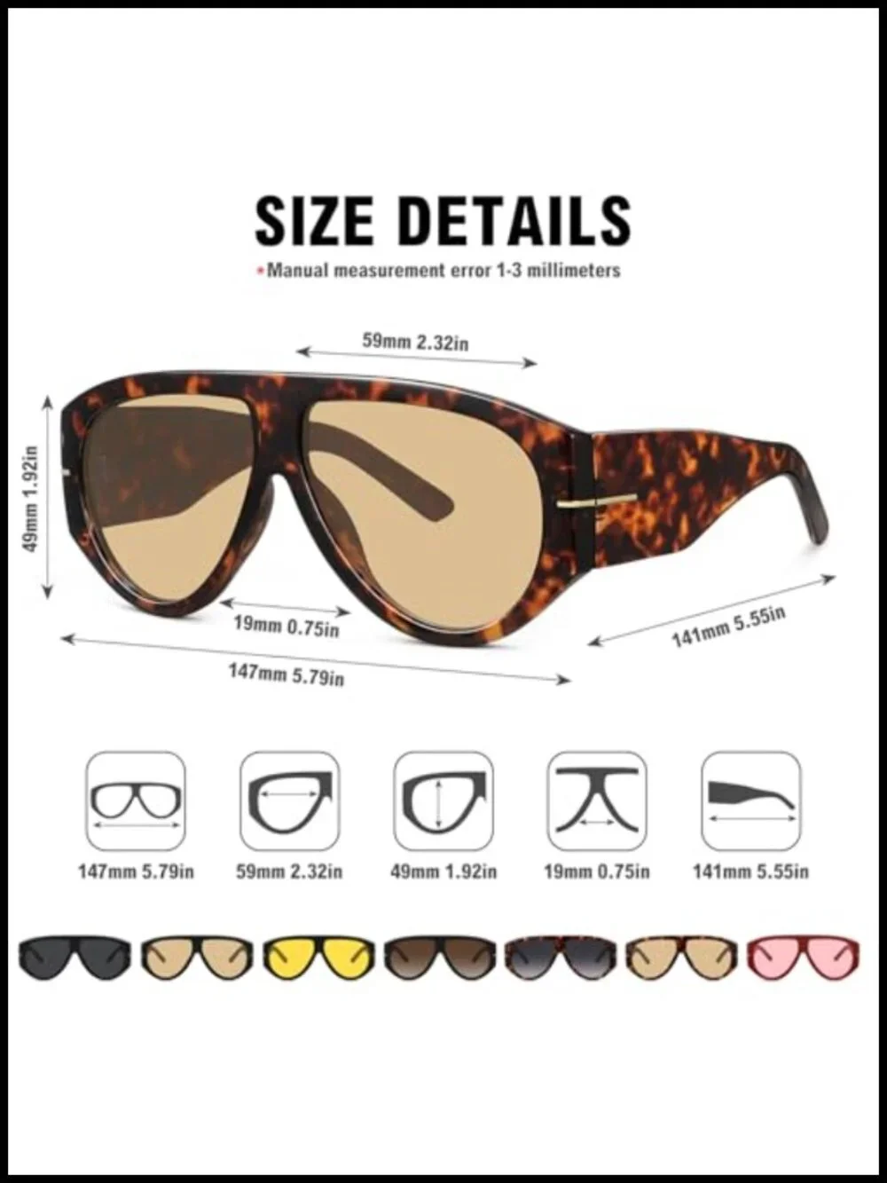 Oversized Aviator Sunglasses UV400 Protection Retro Trendy Big Shades for